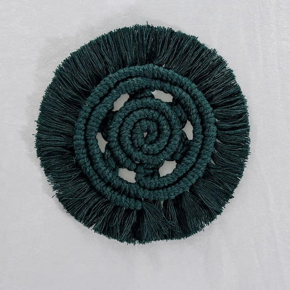 2Pcs Cotton Macrame Cup Mats Handmade Tassel Coaster Round Dark Slate Gray 180mm DIY Dark Slate Gray
