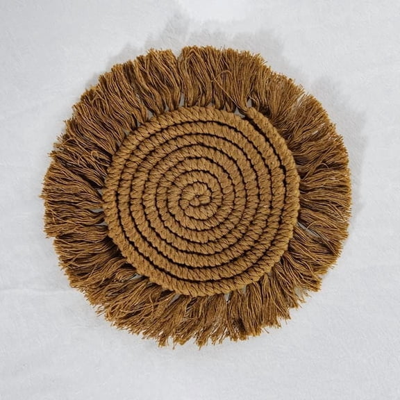 2Pcs Cotton Macrame Cup Mats Handmade Tassel Coaster Round Peru 180mm for Handmade