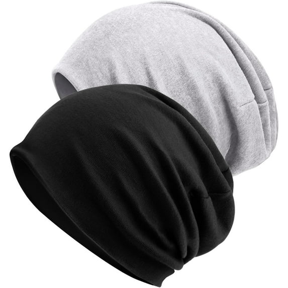 2Pcs Cotton Slouchy Beanie Hats for Women Men Soft Chemo Headwear Beanie Head Wrap Cap Skull Hats Cap Sleeping Cap