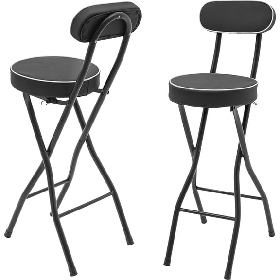 2Pcs Counter Height Folding Bar Stools Chair W/Back Leather Upholstered Barstools 27.56in Seat Height Foldable Chair Stool Collapsible for Kitchen Island Guitar Cafe Shop Dining Room-Black