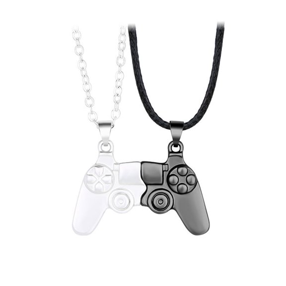 2Pcs Couple Necklace Uniqular Charm Exquisite Mutual Attraction Magnetic Couple Necklace Valentine's Day-Silver & Black