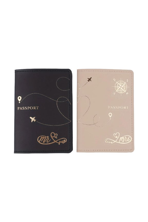 2Pcs Couple Passports Holder Set Honeymoon Wedding Gift Travel Essential Soft PU Leather Passports Covers for Women Men