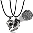 thumbnail image 1 of 2Pcs Couples Necklace, Matching Necklace for Couples, Heart Necklace with 100 Language "I Love You" Projection, Magnetic Charm Necklace Means the Two Sides will Never Part, Matte Black, 1 of 7