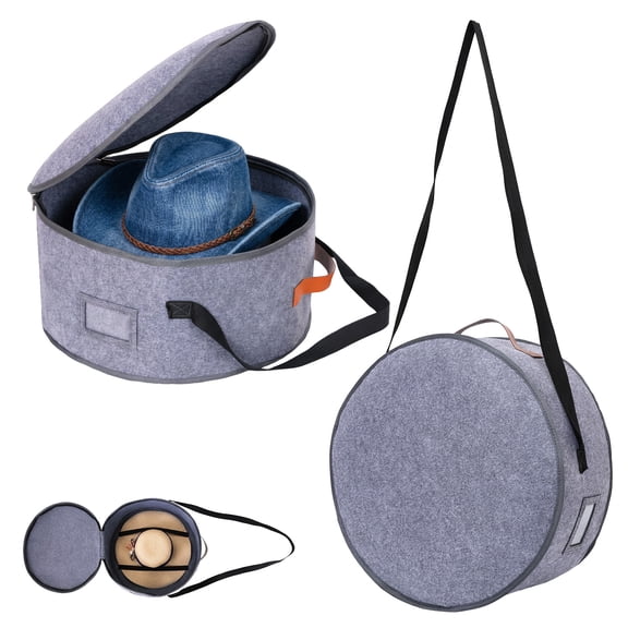 2Pcs Cowboy Hat Box for Travel and Storage Collapsible Cap Organizer Case with Handle Shoulder Strap for Men Carry Cap Bag Soft and Large Hat Box for Women Storage for Closet Grey