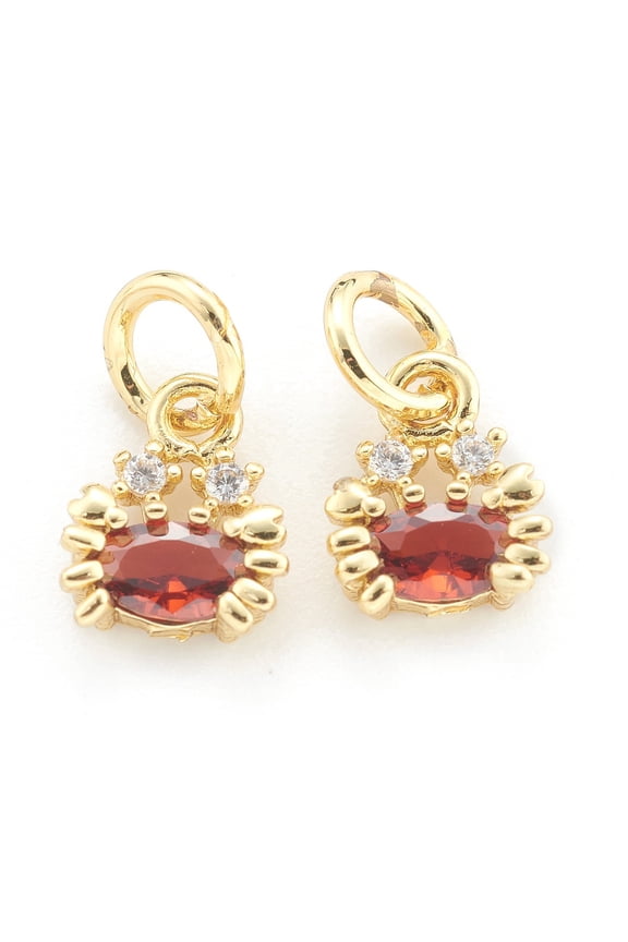 2Pcs Crab Charms Brass Cubic Zirconia Pendants with Jump Rings Real 18K Gold Plated