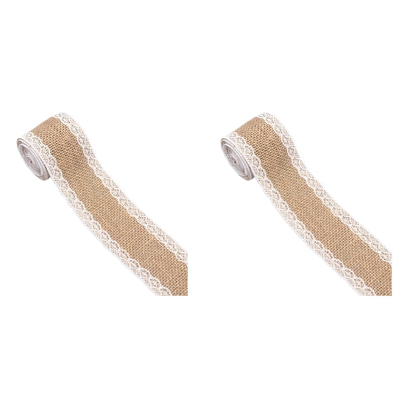 2Pcs Craft Ribbon 2 Inch Wide Burlap and Lace Roll, Natural Jute Wrap with White Lace Edge for Wreaths Bows Gift Wrapping Wedding Party Rustic Home Decor - B