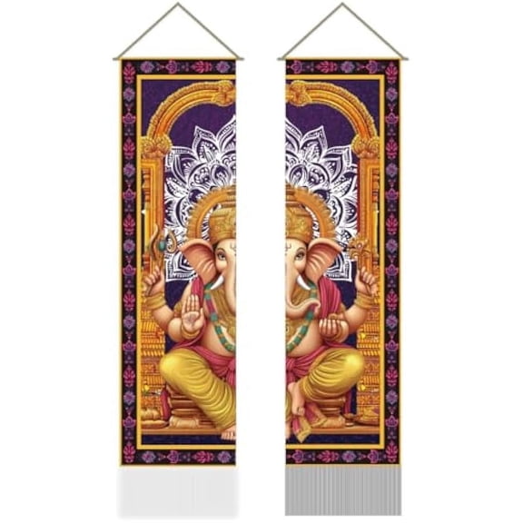 2Pcs Crafts of India God Tapestry Ganesh Vertical Tapestry Wall Hanging Ganesha Tassel Wall Aesthetic Tapestry DIY