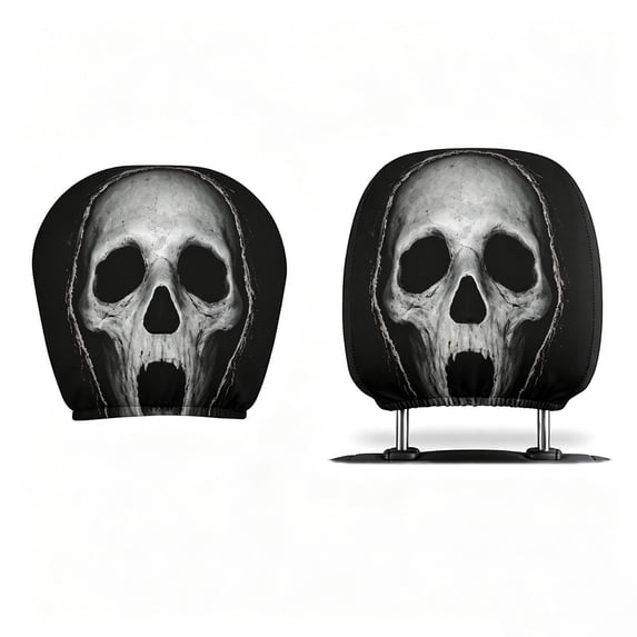 2Pcs Creative Car Headrest Covers, Halloween Horror Ghost Face Headrest Pillowcase, Funny Stretchy Seat Protector, Cover for Auto, Vehicle, Truck, SUV , Washable Elastic Fabric, C