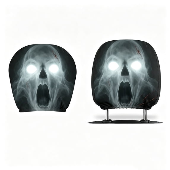 2Pcs Creative Car Headrest Covers, Halloween Horror Ghost Face Headrest Pillowcase, Funny Stretchy Seat Protector, Cover for Auto, Vehicle, Truck, SUV , Washable Elastic Fabric, B