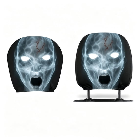 2Pcs Creative Car Headrest Covers, Halloween Horror Ghost Face Headrest Pillowcase, Funny Stretchy Seat Protector, Cover for Auto, Vehicle, Truck, SUV , Washable Elastic Fabric,G