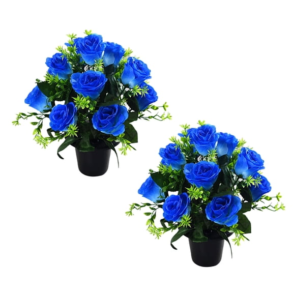 2Pcs Creative Grave Floral Arrangement with Bright Roses for Outdoor Decoration