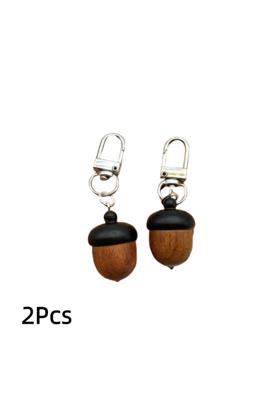2Pcs Creative Simulation Black Sandalwood Twistable Oak Fruit Keychain Personalized Bag Pendant