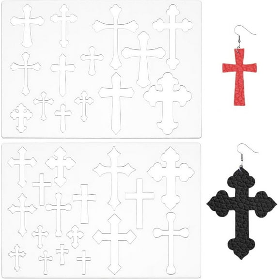 2Pcs Cross Acrylic Painting Stencils Earring Making Stencils Reusable Drawing Template for Drawing on Wall Home Decor Halloween Easter Scrapbook Craft Jewelry Making DIY