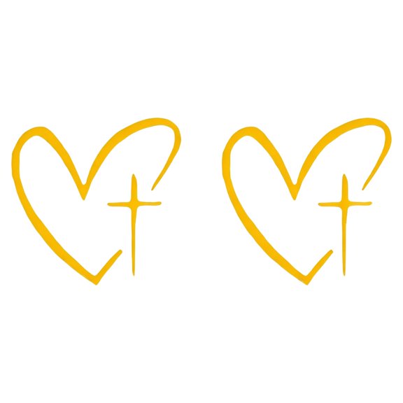 2Pcs Cross Heart Car Rearview Mirror Sticker Decal, 1.18 × 1.18 Inch Waterproof Vinyl Automotive Window Sticker, Vehicle Interior Decoration Decal for SUV, Truck, Water Bottle, Laptop,Yellow