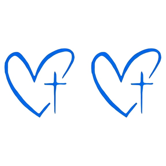 2Pcs Cross Heart Car Rearview Mirror Sticker Decal, 1.18 × 1.18 Inch Waterproof Vinyl Automotive Window Sticker, Vehicle Interior Decoration Decal for SUV, Truck, Water Bottle, Laptop,Blue