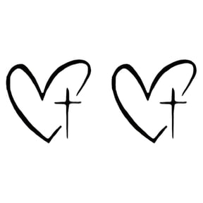 2Pcs Cross Heart Car Rearview Mirror Sticker Decal, 1.18 × 1.18 Inch Waterproof Vinyl Automotive Window Sticker, Vehicle Interior Decoration Decal for SUV, Truck, Water Bottle, Laptop,Black