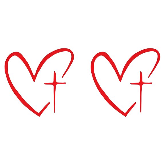 2Pcs Cross Heart Car Rearview Mirror Sticker Decal, 1.18 × 1.18 Inch Waterproof Vinyl Automotive Window Sticker, Vehicle Interior Decoration Decal for SUV, Truck, Water Bottle, Laptop,Red