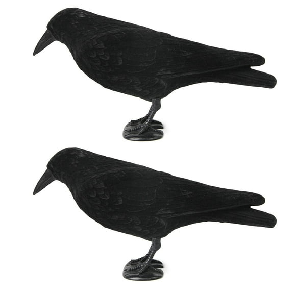 2Pcs Crow Decoy, Crows Simulation Plastic Attracting Hunting Crops Statue Realistic Artificial Standing Bait Decoys Decoration Feet Stake Rod for Crow Decoy Call Decor Yard Garden Outdoor Backyard