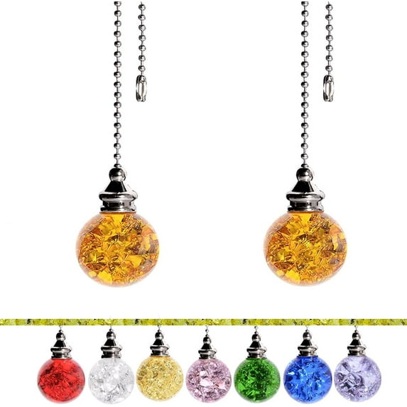 2Pcs Crystal Ceiling Fan Pull Chain, Ceiling Fan Pull Chain Extender, Pull Chains for Ceiling Fans and Lights, Light Pull Chain with 21 Inches 3mm Diameter Ball Beaded Chain