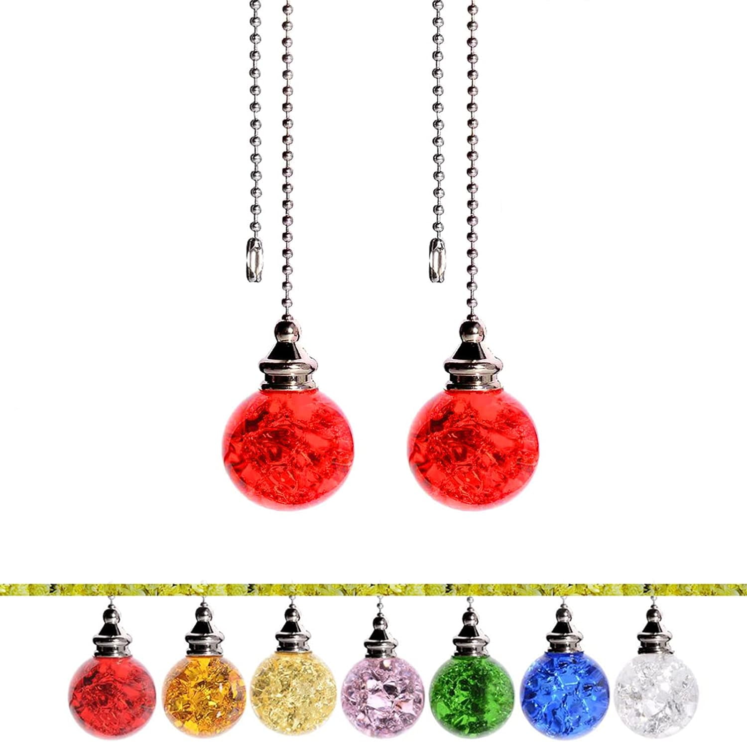 2Pcs Crystal Ceiling Fan Pull Chain, Ceiling Fan Pull Chain Extender