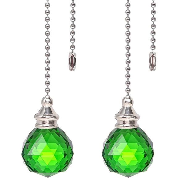 2Pcs Crystal Ceiling Fan Pull Chain Crystal Prism Ball 30mm Dazzling Pull Chain Extension with Connector for Ceiling Light Fan