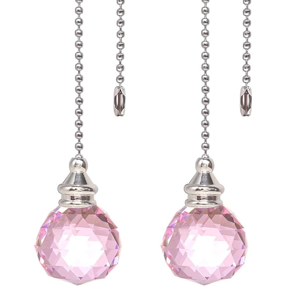 2Pcs Crystal Ceiling Fan Pull Chain Crystal Prism Ball 30mm Dazzling Pull Chain Extension with Connector for Ceiling Light Fan