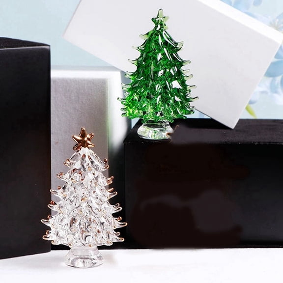 2Pcs Crystal Christmas Trees Fireplace Mantel Decor Desk Topper Artificial Plants Ck1582