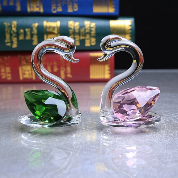 2Pcs Crystal Cygnet Figurine Animals Lovely Craft Home Decor Ornaments Collectible Birthday Gifts,Blue&Clear