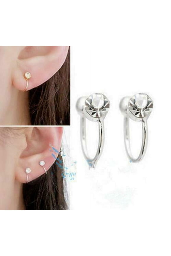 2Pcs Crystal Ear Cuff U Shape Wrap Earrings Non Piercing Rhinestone Clip-on