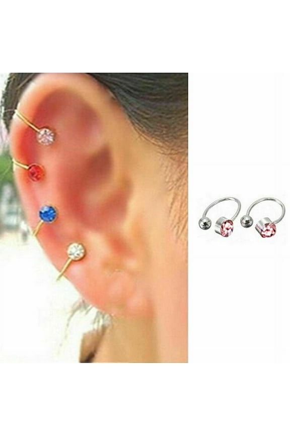 2Pcs Crystal Ear Cuff U Shape Wrap Earrings Non Piercing Rhinestone Clip-on