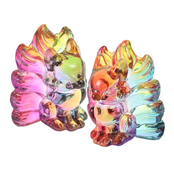 2Pcs Crystal Fox Figurines Handcrafted Nine Tailed Glass Animal Collectible Ornament