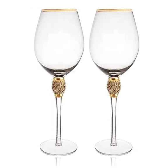 2Pcs Crystal Gold Rimmed Wine Glasses Set Elegant Decorative Long Stem Champagne Flutes Cocktail Glass Gifts A
