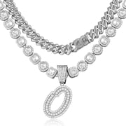 2Pcs Cuban Link Chain For Women Cursive Silver Initial Necklace Cuban Link Necklace For Women Hip Hop Iced Out Chain Necklace Bling Diamond 14Mm Cuban Chain Letter Name Hip Hop Jewelry[Z4617]