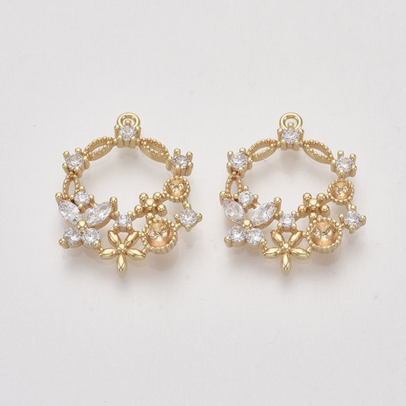 2Pcs Cubic Zirconia Flower Pendants Rhinestone Settings Clear Charms Cabochons Blanks Real 18K Gold Plated Rhinestone Pendant Trays