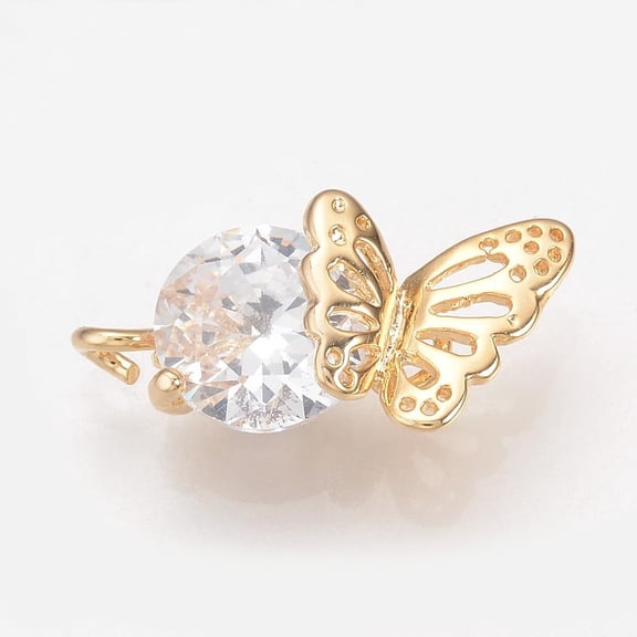 2Pcs Cubic Zirconia Pendants Brass Micro Pave Cubic Zirconia Charms Butterfly Pendants 18K Gold Plated Charms for Jewelry Making 16x8mm