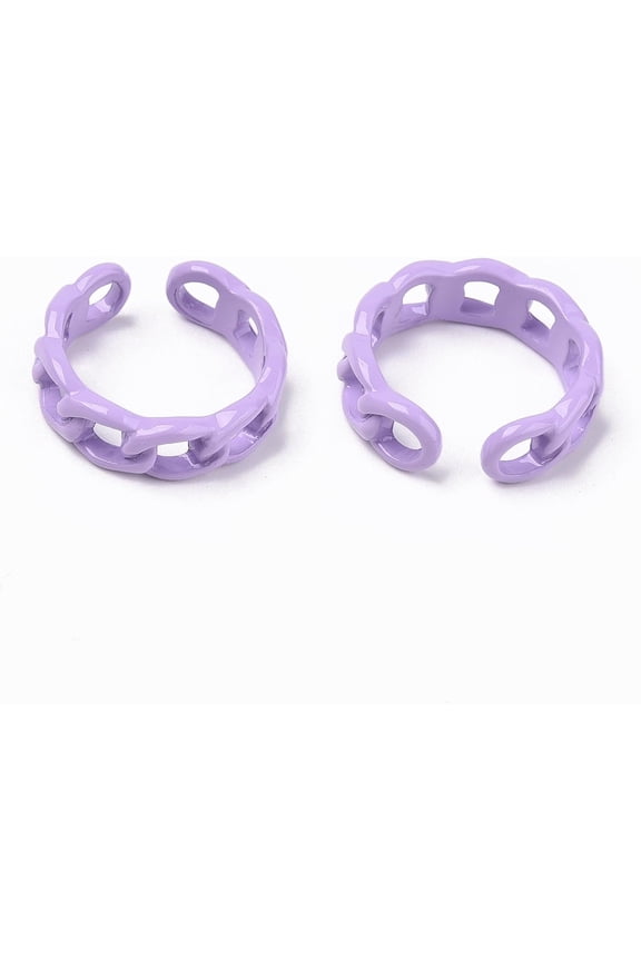 2Pcs Curb Chain Shape Spray Painted Alloy Cuff Rings Open Rings Adjustable Knuckle Rings for Women Dainty Trendy Jewelry Medium Orchid US Size 7 1/4(17.5mm)