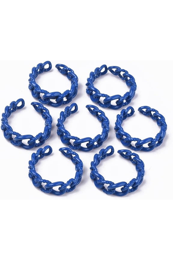 2Pcs Curb Chain Shape Spray Painted Alloy Cuff Rings Open Rings Adjustable Knuckle Rings for Women Dainty Trendy Jewelry Blue US Size 5 1/2(16.1mm)