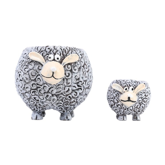 2Pcs Curly Sheep Succulent Planter With Drainage Hole Whimsical Resin Animal Flower Pot For Tabletop Outdoor(Grey-9Cm)