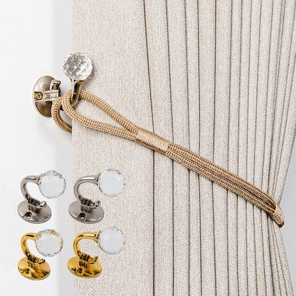 2Pcs Curtain Tie Back Hooks, Kadlawus Crystal Accent Curtain Tie Back Hooks, Alloy Wall Mounted Curtain Holdbacks and Coat Hangers, Decorative Drape Tiebacks for Windows