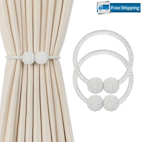 2Pcs Curtain Tiebacks Holdbacks Magnetic Buckle Woven Tie Hold Back Clips Rope