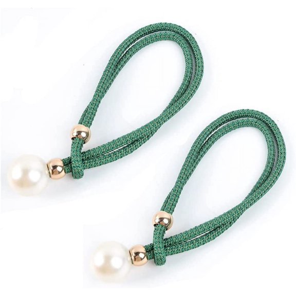 2Pcs Curtain Tiebacks with Pearls Adjustable Pull-Out Rope Tie Back with Large Imitation Pearl Bead Decorative European Style Curtain Holdbacks for Sheer and Blackout Drape (Green)
