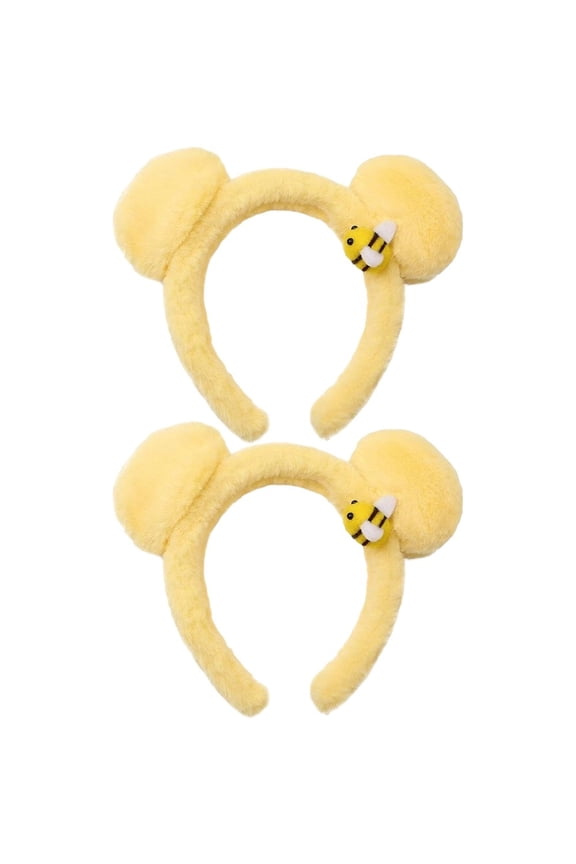 2Pcs Cute Bee Hairband Bear Ears Plush Headband Animal Cosplay Headwear for Women Fashion Styling Accessories