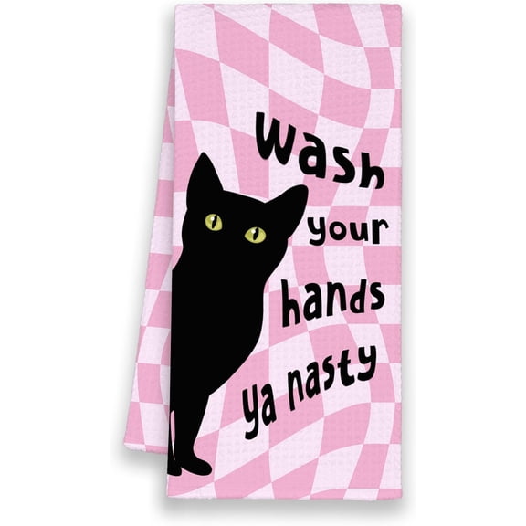 2Pcs Cute Cat Bathroom Kitchen Towels Hand Towels for Bathroom Cat Lovers, Funny Trendy Preppy Decorative Dish Towels Decor for Dorm 16x24in