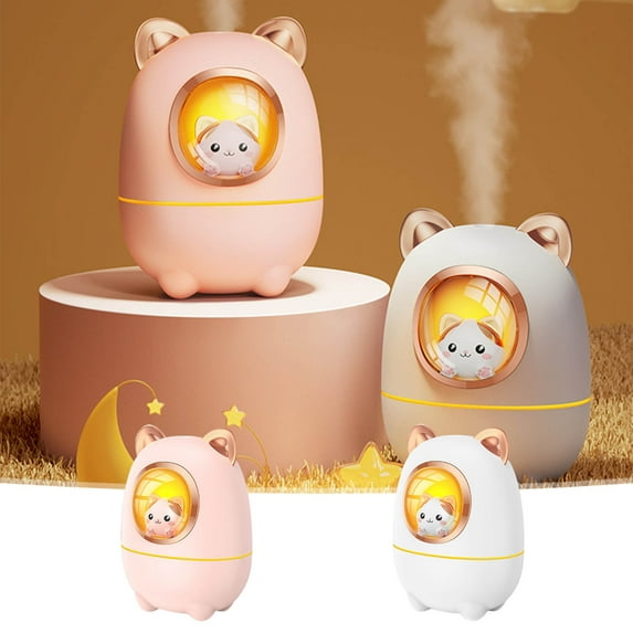 2Pcs Cute Cat Humidifier Under $5! Yrmaups Cute Cat Humidifier, USB Desktop Humidifier with Night Light, Aromatherapy Diffuser for Home, Office, Bedroom, Quiet Operation, Portable Mist Maker