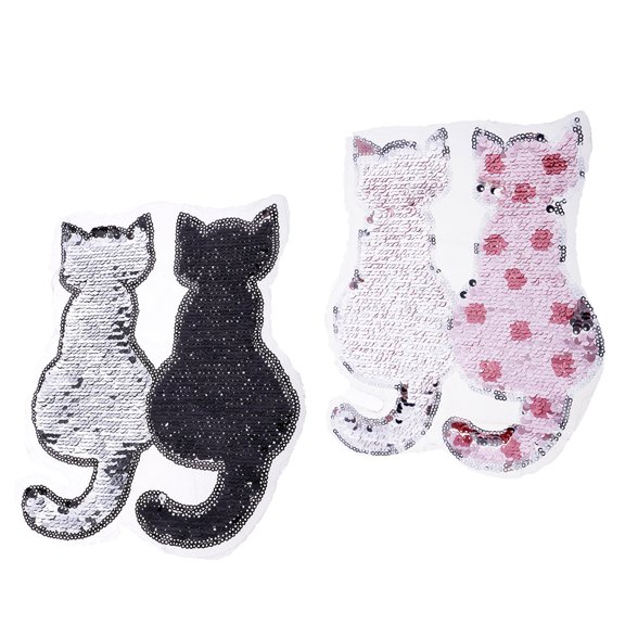 2Pcs Cute Cat Sequins Sewing Applique Reversible Embroidery Clothes
