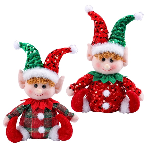 2Pcs Cute Christmas Elf Sitting Doll Adorable Christmas Ornament Christmas Window Decorations Best Gift for Kids Baby Toddler