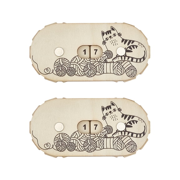 2Pcs Cute Kitten Crochet Stitch Counter Knitting Stitching Row Counters MDF Knitting Counters Crocheting Counter Tool for Home Travel Sewing