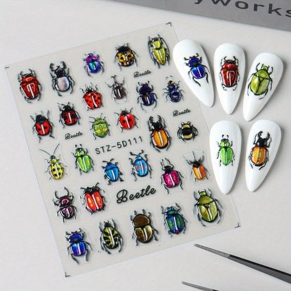 2Pcs Cute Ladybug Nail Art Stickers - Fun Cartoon Design for Creative Nail Decoration