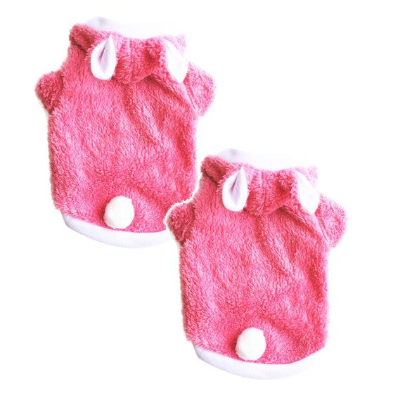 2Pcs Cute Rabbit Dog Costume Pet Clothes,Thickened Double Layer Fleece Puppy Sweater With Bunny Ears & Tail For Small Dogs Cats Winter Wear