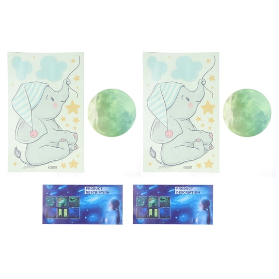 2Pcs Cute Small Elephant Peel and Stick Wallpaper Wall Sticker DIY Luminous Wall Sticker Self-Adhesive Wallpaper